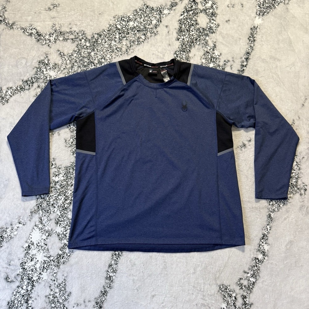 Spyder Active Shirt Mens Size L Blue Long Sleeve Compression Pullover